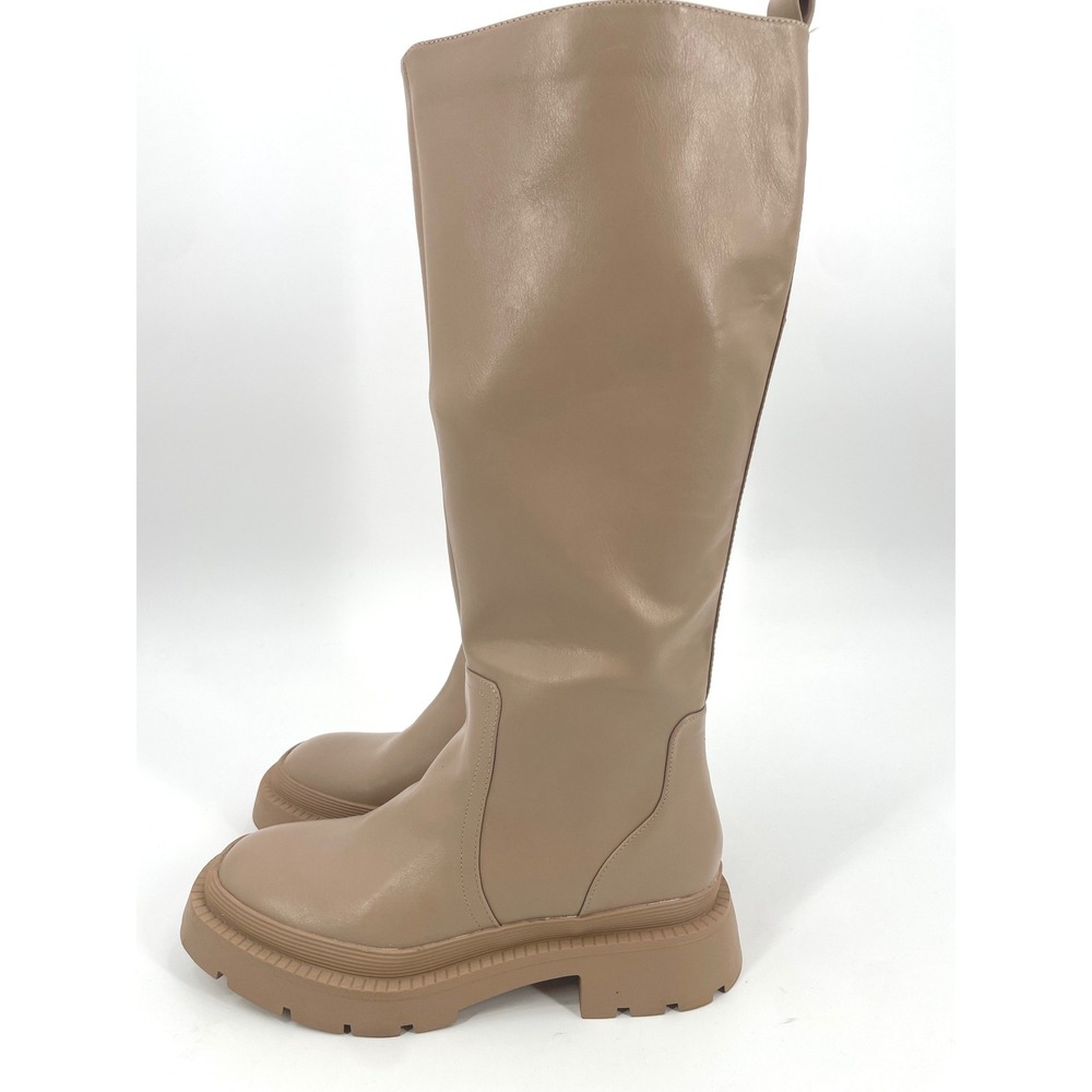 AE Lug Sole Boots Womens 8.5 Tan Faux Leather Knee High Chunky Gorpcore